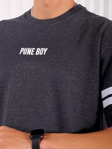 Image of The Indian Garage Co Men Boxy Oversized Placement Print Round Neck Tshirt
