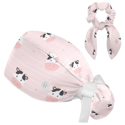 Image of Butterfly Scrub Cap Women with Ponytail & Buttons Adjustable Surgical Nurse Hat with Cotton Sweatband for Long Hair