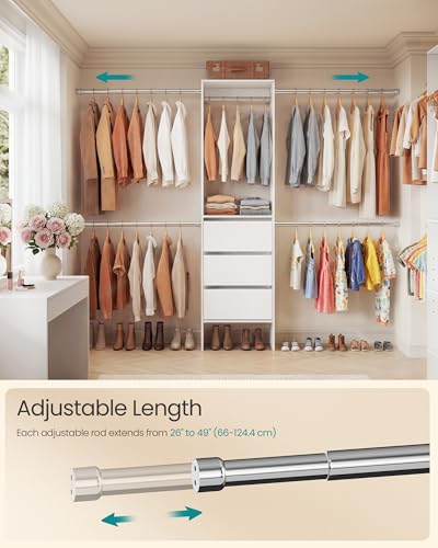 Image of SONGMICS Closet System, Customizable Walk-In Closet Organizer System with Adjustable Hanging Rods and Drawers, White, Fits Spaces 4-9.6 ft Wide URGR042WZ01S