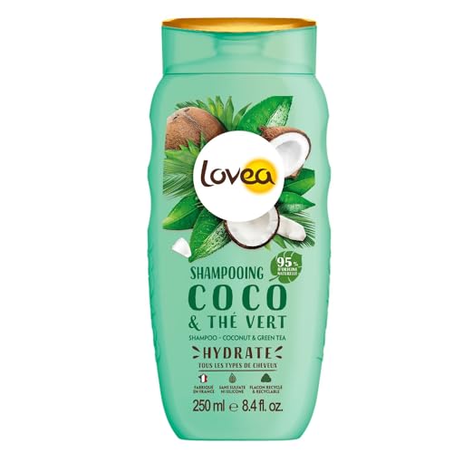 LOVEA - Shampooing - Coco & Thé Vert - Nettoie & Hydrate Intensément - Cheveux Tous Types - 95% d'Origine Naturelle - Sans Silicone - Sans Sulfate - Fabriqué en...