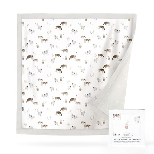Image of GRSSDER Cotton Muslin Quilt Blanket - Silky Soft and Breathable Baby Blanket Quilt, Oversized Muslin Blankets for Newborns, Toddlers & Kids, 6 Layers Reversible Design for All Seasons, 47 inch x 47 inch