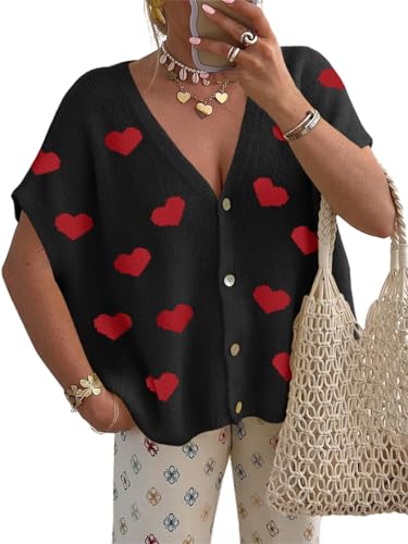 Image of Saodimallsu Womens Summer Oversized Cardigans Batwing Short Sleeve Lightweight Button V Neck Casual Knit Sweater Tops
