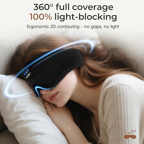 MUSICOZY Sleep mask Headphones,100% Blackout 3D Zero Eye Pressure Bluetooth Sleep mask Breathable Eye mask with Bluetooth Sleep Headphones for Side Sleepers,with 14H Playtime&Bluetooth 5.4