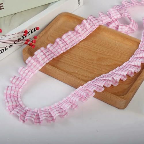 MIONGKI Falda de Encaje con Borde de Volante Plisado a Cuadros Plateados, artesanía Hecha a Mano, Accesorios de producción de Textiles para el hogar