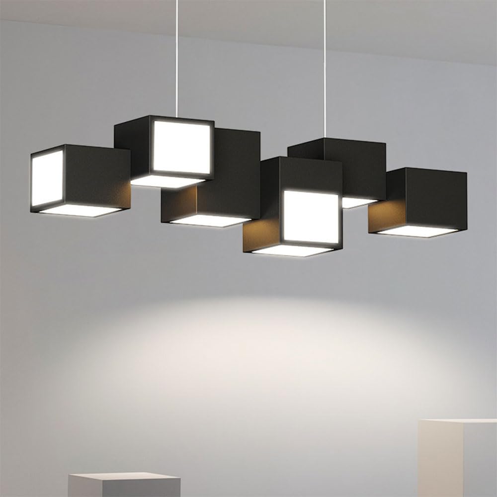 OIFAODAO Hanging lamp, 54W Cubic Chandelier Iron Acrylic Pendant Lamp LED Creative(Black,Stepless dimm)