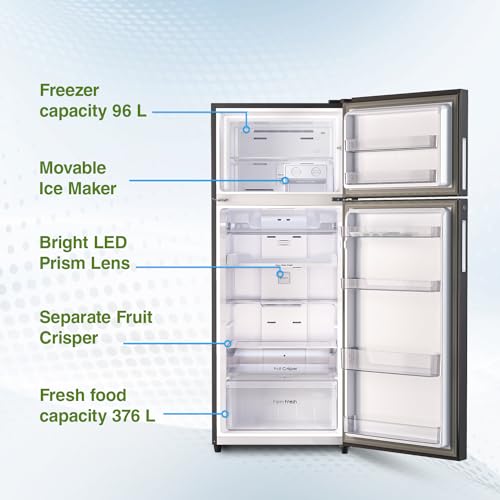 Image of Godrej 472 L 2 Star 1+2 Years Additional Warranty, 95%+ Food Surface Disinfection with Nano Shield Technology Inverter Frost Free Double Door Refrigerator (RT EONREGALIS 517B RCI MT BK, Matte Black)