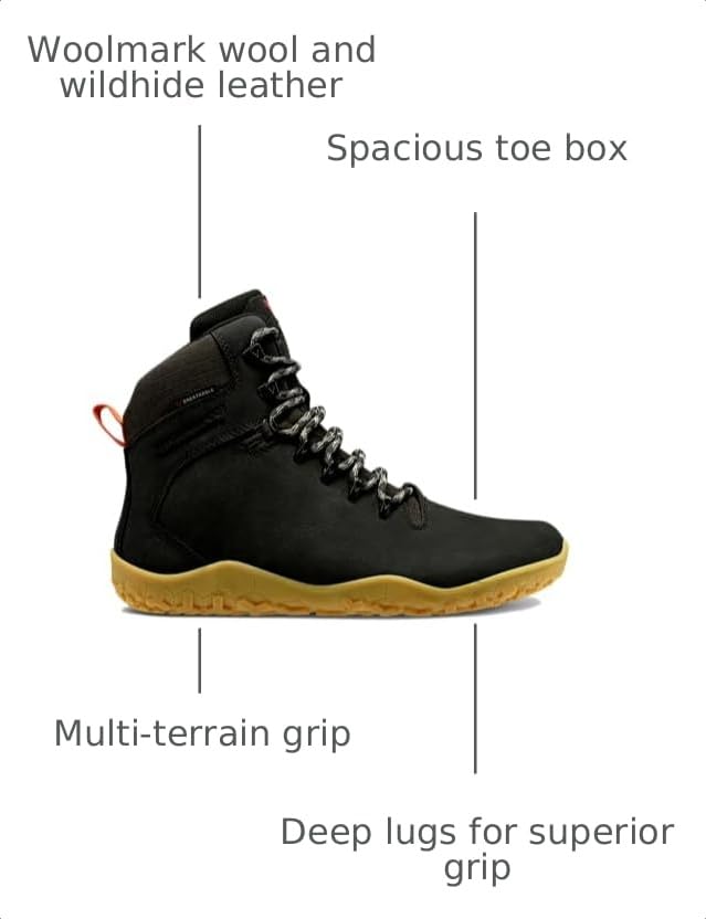 Image of Vivobarefoot Magna Forest ESG, Womens Leather And Wool Hiking Trainers With Barefoot Sole