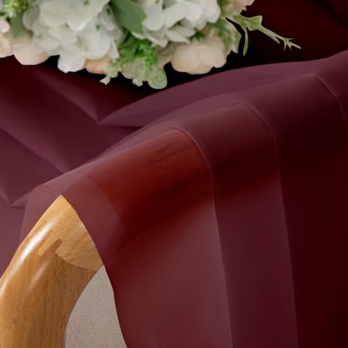 Image of Chyhomenyc Burgundy Sheer Curtains 78 Inches Long 2 Panels Set for Living Room, Light Filtering Voile Lightweight Bedroom Curtains, Rod Pocket Solid Window Treatment Drapes, Each 42W x 78L