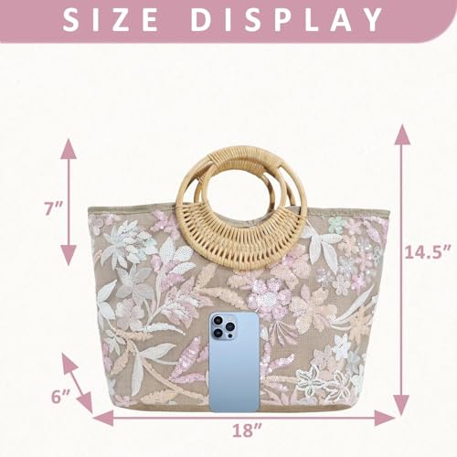 Bolso Tote para mujer con asas de bambú redondo miniatura 4