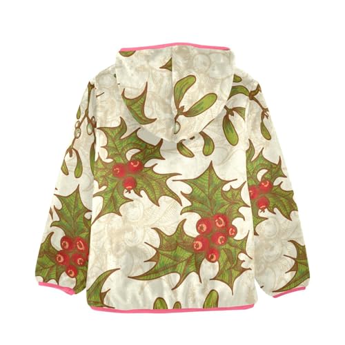 OTVEE Vintage Christmas Holly Twigs Mistletoe Kids Hoodie Jacket Fall Spring Full Zip Warm Outwear Coat2