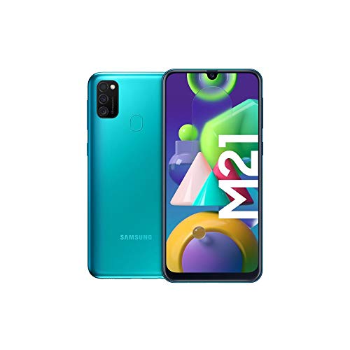 Samsung Galaxy M21 Android Smartphone ohne Vertrag, 3 Kameras, großer 6.000 mAh Akku, 6,4 Zoll Super AMOLED Display, 64 GB/4 GB RAM, Handy in grün, deutsche Version