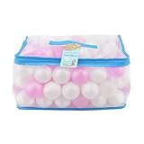 ERUIOLA Lightaling 100pcs White & Pink Ocean Balls & Pit Balls Soft Plastic Phthalate & BPA Free Crush Proof - Reusable and Durable Storage Mesh Bag with Zipper