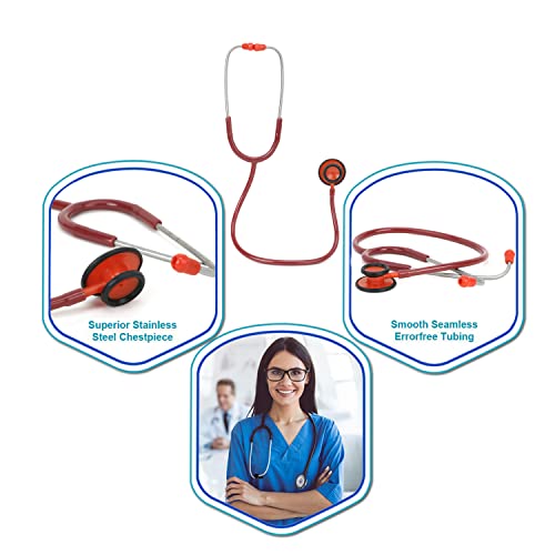 Image of RCSP Stethoscope for Kids Playing Toys Doctor Black Plastic Body Clear Sound Light Weight Chest Piece Toy Great Gift for Toddlers Children Red