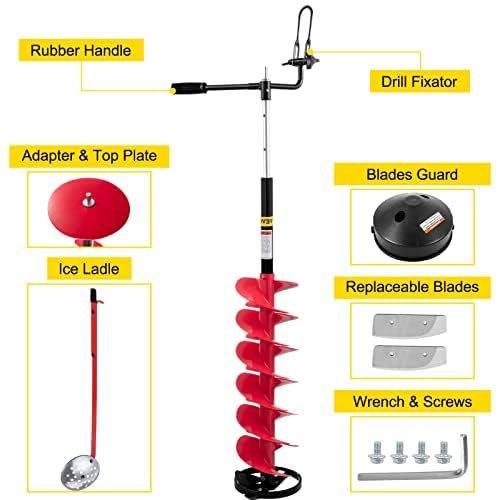 VEVOR Ice Drill Auger, 8 inch Diameter Ice Auger Bit, 41inch Length Cordless Ice Augers for Ice