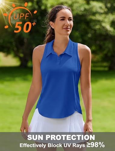 Image of PINSPARK Women's Golf Shirt Racerback UPF 50+ Tennis Tank Top with Collar