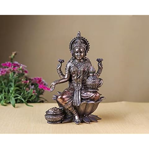 Goddess Lakshmi Statue, Laxmi Statue, Hindu Goddess of Money, wealth, Abundance, fertility & prosperity. Indian arts, 7.25” Cover