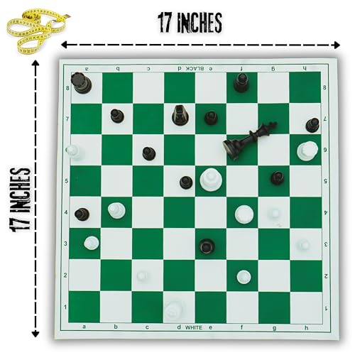 Image of Vinson 17x17 Fide Tournament Chess Set with Vinyl Foldable Roll-up Matt, 32 Big Solid Plastic Heavy Weight Pieces & 2 Extra Queens with Storage Bag.