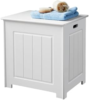 NEW STORAGE CHEST CABINET WHITE WOOD BASKET LAUNDRY BIN