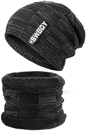 TAGVO Winter Beanie Hat Scarf Set, Warm Knitted Hat and Circle Scarf, Skiing Hat Neck Warmer, Outdoor Sports Hat Sets with Fleece Liner, Unisex