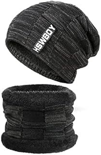 TAGVO Winter Beanie Hat Scarf Set, Warm Knitted Hat and Circle Scarf, Skiing Hat Neck Warmer, Outdoor Sports Hat Sets with Fleece Liner, Unisex
