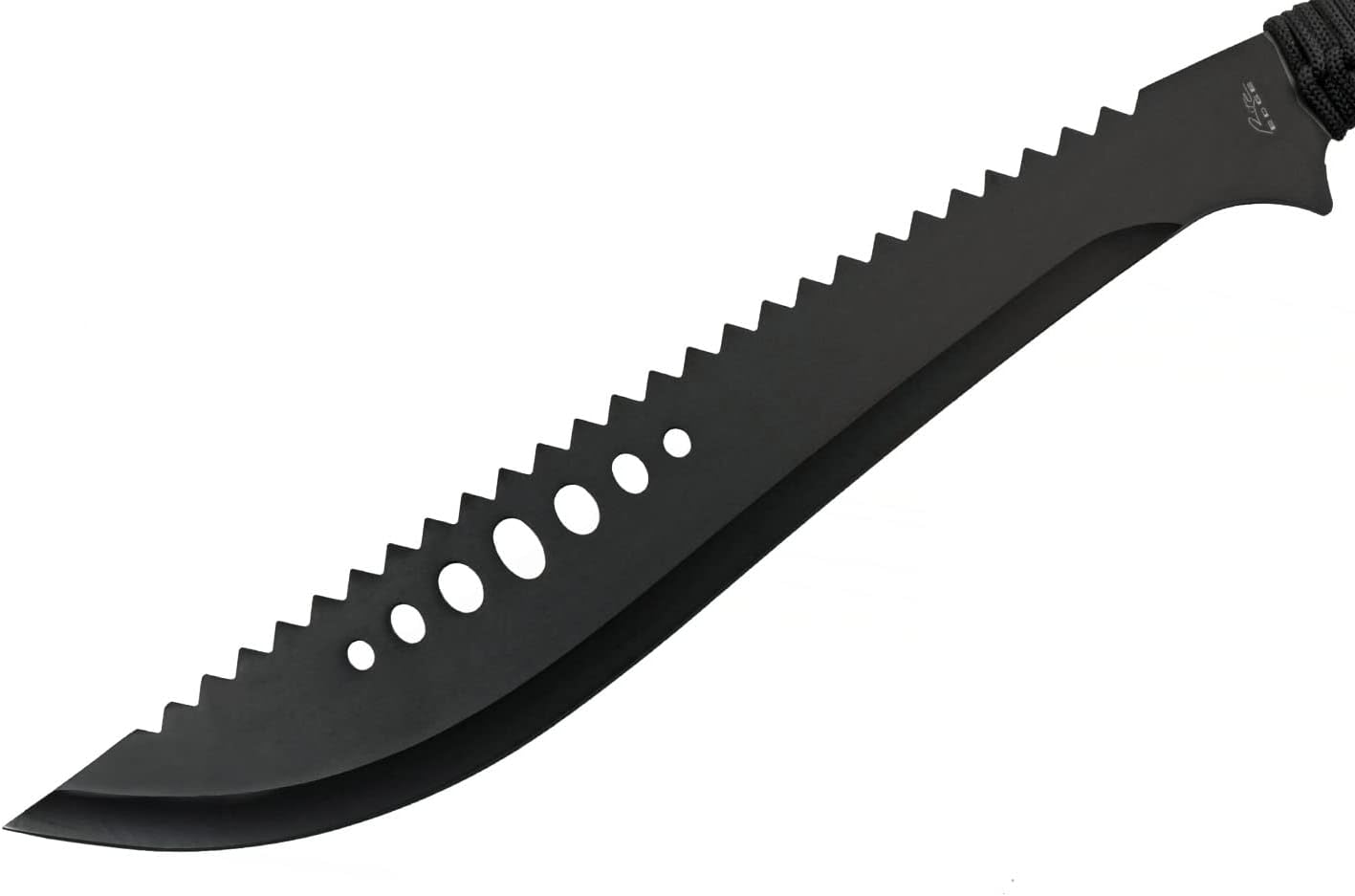 21" Bushweed Hunting Camping EDC Machete Long Knife Curved Sawback Black Full Tang Stainless Steel Blade Cord Wrapped Handle with Black Nylon Sheath
