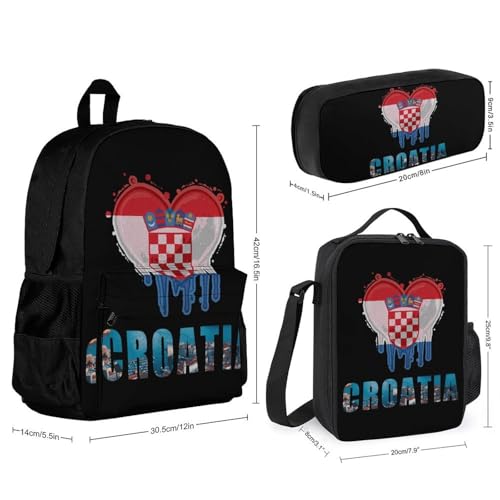 Croatia Flag Croatian Hrvatska Backpack 3 Set with Lunch Bag Insulated Shoulder Meal Tote Bags Pencil Case Box Casual Daypack2
