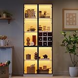 LAKFEW Vitrina con LED y Almacenaje, Vitrina Cristal con Botellero y 2 Puertas de Cristal, Vitrina Expositora Mueble Salon con Estante Ajustable, Vitrinas para Salon, 80x35x200 cm, Blanco