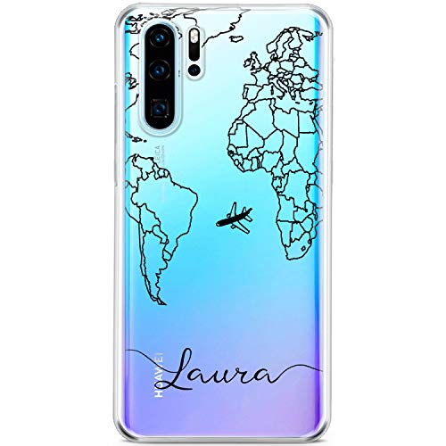 Mertak Phone Case Compatible with Huawei P50 Pro Nova 8 P30 Lite P20 P10 Lite Mate 40 Name Protective Design Silicone Cover Travel TPU World Map Flexible Lightweight Drawing Slim Minimal Custom
