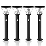 Lot de 4 Bornes Solaires LED Extérieures LOIRET 53cm – Puissantes 1000 Lumens (Eq. 80W) – Détecteur de Mouvement & 3 Modes – Aluminium Noir – Fixation 2-en-1 (Visser/Planter) – IP44 (Blanc Chaud)