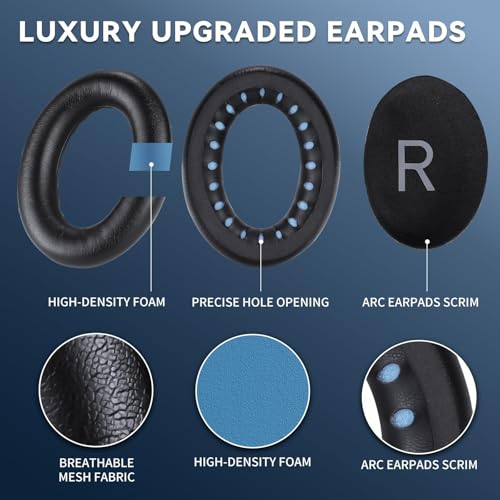 Almohadillas para auriculares Lukvcoe para Bose QuietComfort 45 (QC45)/QC SE, color negro de cuero de proteína miniatura 3