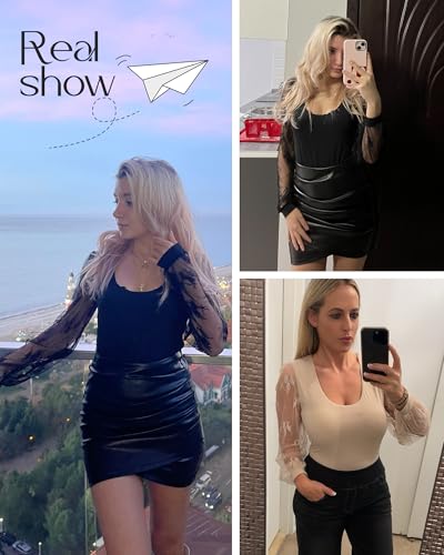 Long Sleeve Body Suits Womens Double Lined Round Neck Lace Bodysuit For Women3