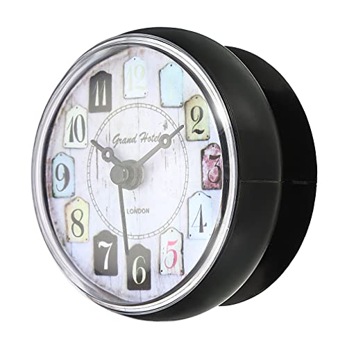PATIKIL Impermeable Ducha Reloj, Mini Lindo Espejo Pared Relojes con Ventosa Copa para Baño Cocina Hogar Decoración, Negro