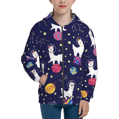 Lama in Space Kids Pullover Hoodies Boys Zip Up Sweatshirts Girls Athletic Clothes with Pocket3
