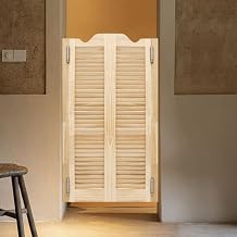 Louvered Interior Swinging Doors Solid Wood Saloon Door with Hinges, 24" W x 42" H Entrance Partition Half Waist Cafe Door for Stairs Hallway Kitchen Bar - Wood Color