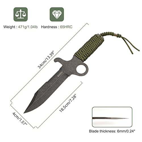 GVDV Full Tang Hunting Knife with Sheath, 13.4-inch Tactical Fixed Blade Bowie Knife for Camping Hiking Survival