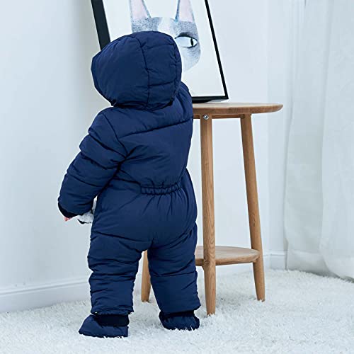 Tengoait Newborn Unisex Baby Puffer Snowsuit Romper Boys Girls Winter Premie Onesies Footies Full Body Jumpsuit Infant Double Zipper Hoodied Outfit Down Jacket Navy For 9-12 Months M(12) #TOP2