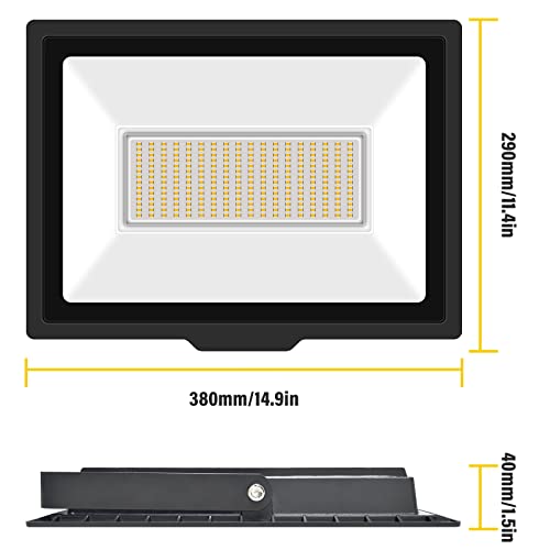 Willpower 2pcs Outdoor LED Floodlights 200W 20000LM LED Security Lights IP66 Waterproof 175V-265V Daylight Warm White 3000K Wall Light for Garden Garage Back Door Yard Lawn Court Patio - Image 2