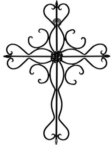 Elegant Brushed Metal Ornate Cross Home Wall Decor 14 x 11 Black