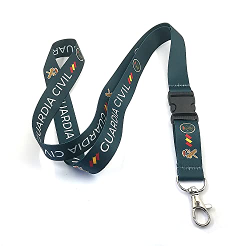 Cuelgallaves para el cuello personalizado con el Escudo de la Guardia Civil Española para teléfono con llavero extraíble. Ideal para tarjeta de identificación. Portadocumentos. Llavero profesional.