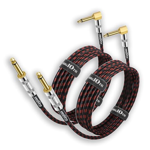 Augioth Guitar Cable 3 ft 2 Pack, Electric Instrument Bass Cable AMP Cord 1/4 Straight to Angled Dark Red Tweed
