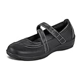 Orthofeet Women's Orthopedic Black Leather Celina Mary Jane Shoes, Size 8.5 Wide