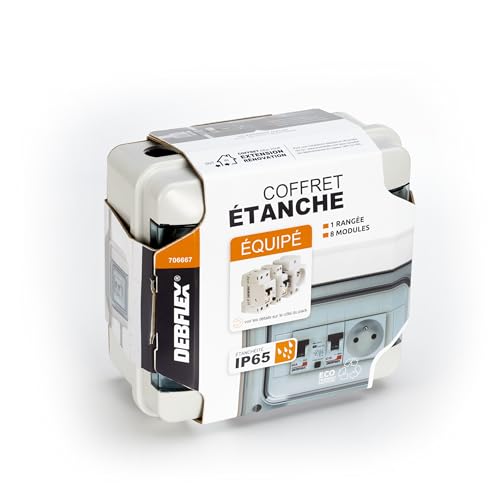 DEBFLEX - Coffret Electrique Etanche Prééquipé - Tableau Electrique 8 Modules - 1 Interrupteur Différentiel AC + 1 Disjoncteur + 1 Prise - Idéal...
