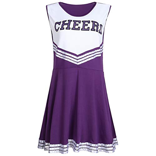 ThreeH High School Girls Uniforme Musical Fantaisie Dress Élastique Cheerleader Costume Outfit No Pom-Pom,Purple