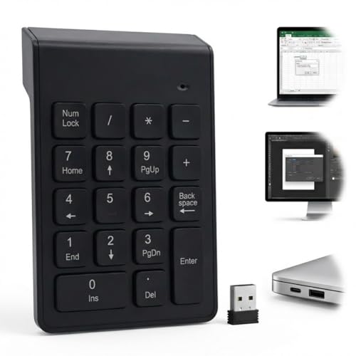 Snugcore Clavier Numérique sans Fil 2.4G pour PC Portable et Ordinateur de Bureau 18 Touches, Pavé Numérique Ergonomique Compact avec Récepteur USB Numpad Indépendant pour Clavier Numérique pour PC