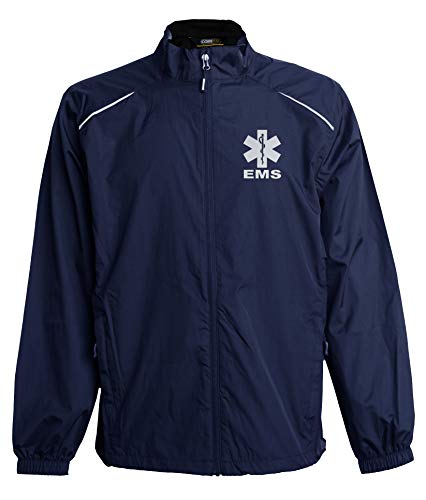 Smart People Clothing EMS Navy Windbreaker, Reflective Logo, Zip-up Jacket, First Responder (X-Large)