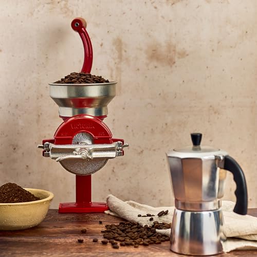 Miniatura 15 de Victoria Molino Cereales Manual, Molinillo De Mano En Hierro Fundido Para Moler Café, Maíz, Avena, Semillas, Grosor De Molienda Ajustable, Grain Grinder Tolva Baja, Abrazadera Para Mesa, Rojo