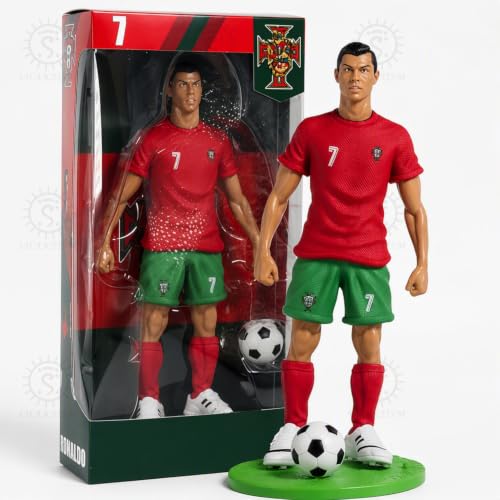 Image of SHAKTISM Football Star Player Action Figure Set, 22cm PVC Soccer Player Figurines with Ball & Display Base, Sports Collectible Model Toy for Kids, Room Decor & Gift Set (RonaldoFigure)