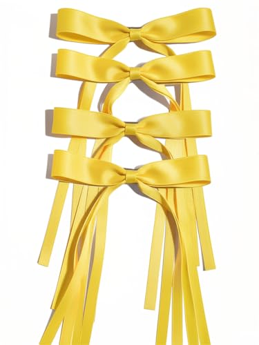 Ayesha Yellow Hair Bows Clips Bows with Long Ribbon Yellow Bows Barrettes Hair Accessories for Women Girls 4PCS