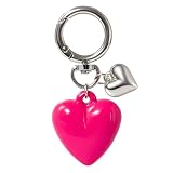 Kimonce Sliver Keychain for Women, Cute Girls Heart Keychain, Pink Bag Charms Accessories for Car Purse Backpack