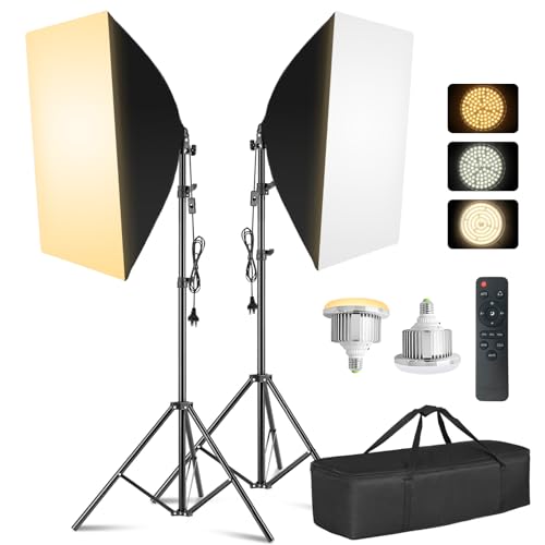2X85W Photography lighting LED Dimmable Softbox Lighting Kit 2700-6400K 3 Colour (White, Warm, Cool) soft box lighting kit Studio Light Stand Soft boxes With Control Carry Bag for Portraits Shooting